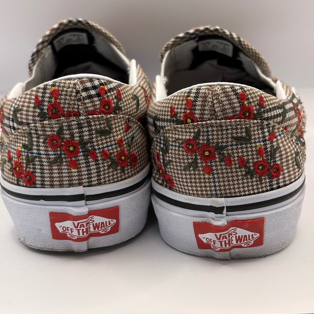 Vans Classic Slip-On Glen Plaid Floral Embroidery Sneakers Womens 7 Mens 5.5 - Picture 3 of 6